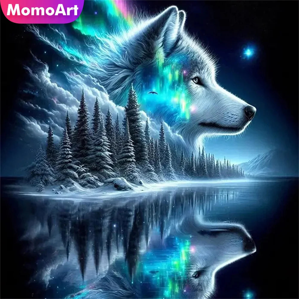 Diamond Painting Loup et Aurore Boréale
