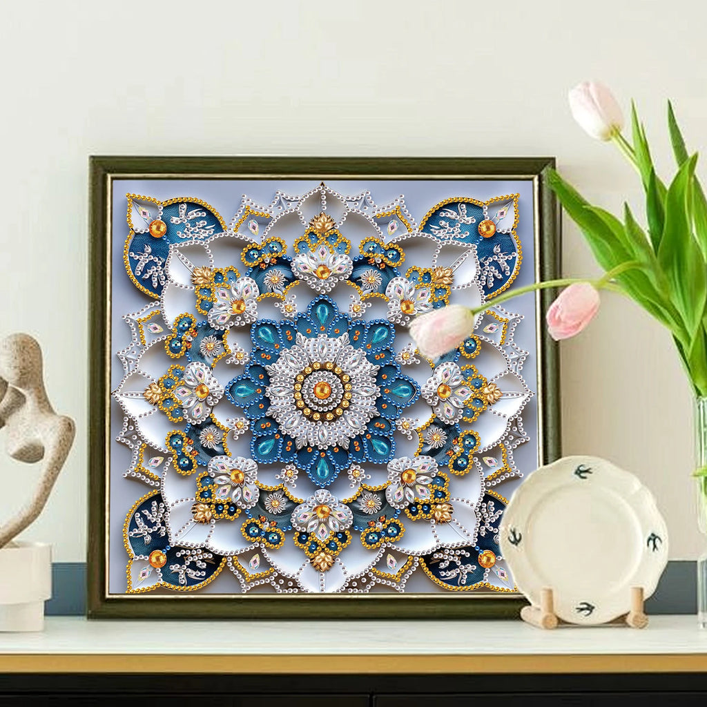 Diamond Painting Mandala Bleu et Or — Formes Spéciales