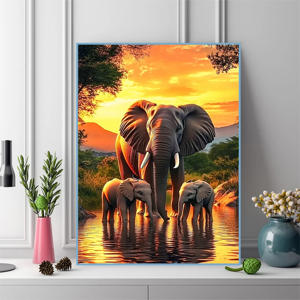 Diamond Painting Éléphant au Couchant