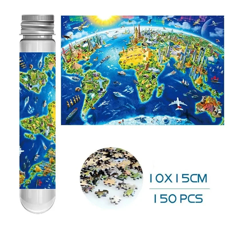 Puzzle Tube Carte du Monde — 150 Pièces