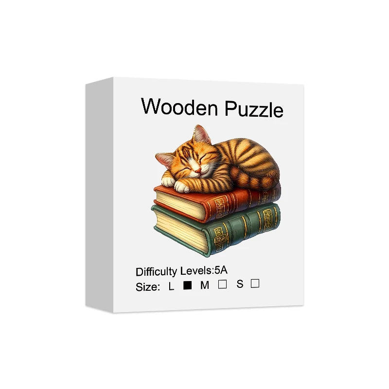 Puzzle en Bois Chat Endormi sur le Livre
