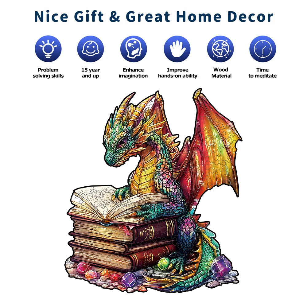 Puzzle en Bois Dragon du Livre Magique
