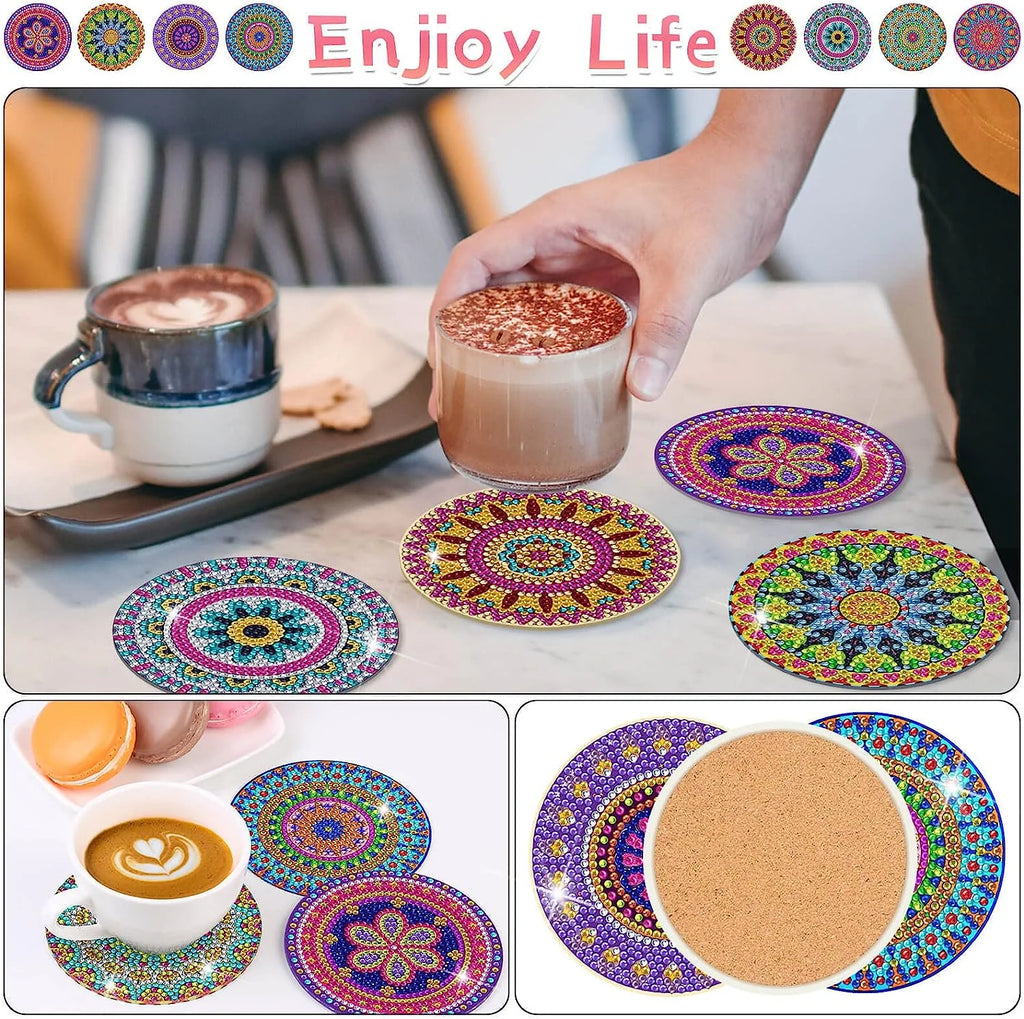 Sous-Verres Diamond Painting Mandala — Lot de 8
