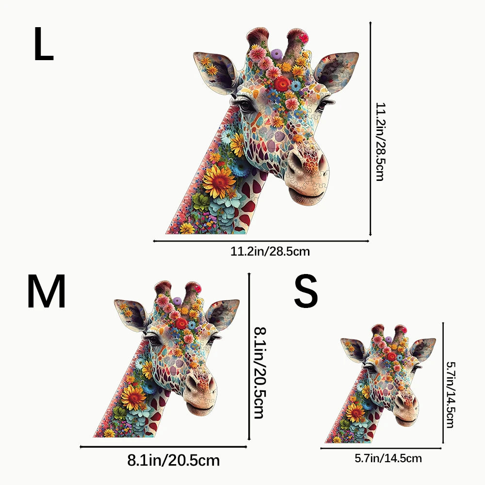 Puzzle en Bois Girafe en Fleurs