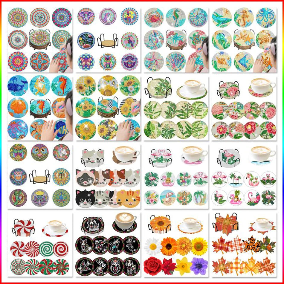 Sous-verres Diamond Painting Animaux — Lot de 8