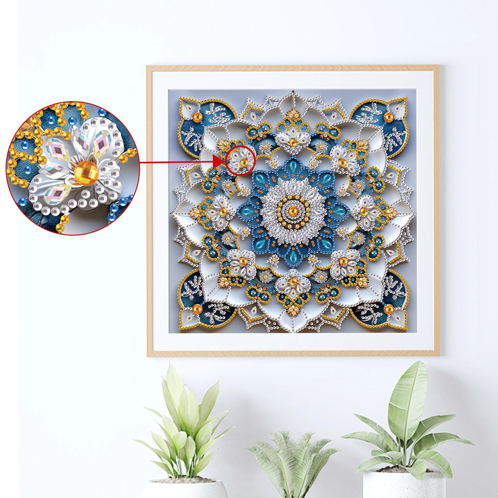 Diamond Painting Mandala Bleu et Or — Formes Spéciales