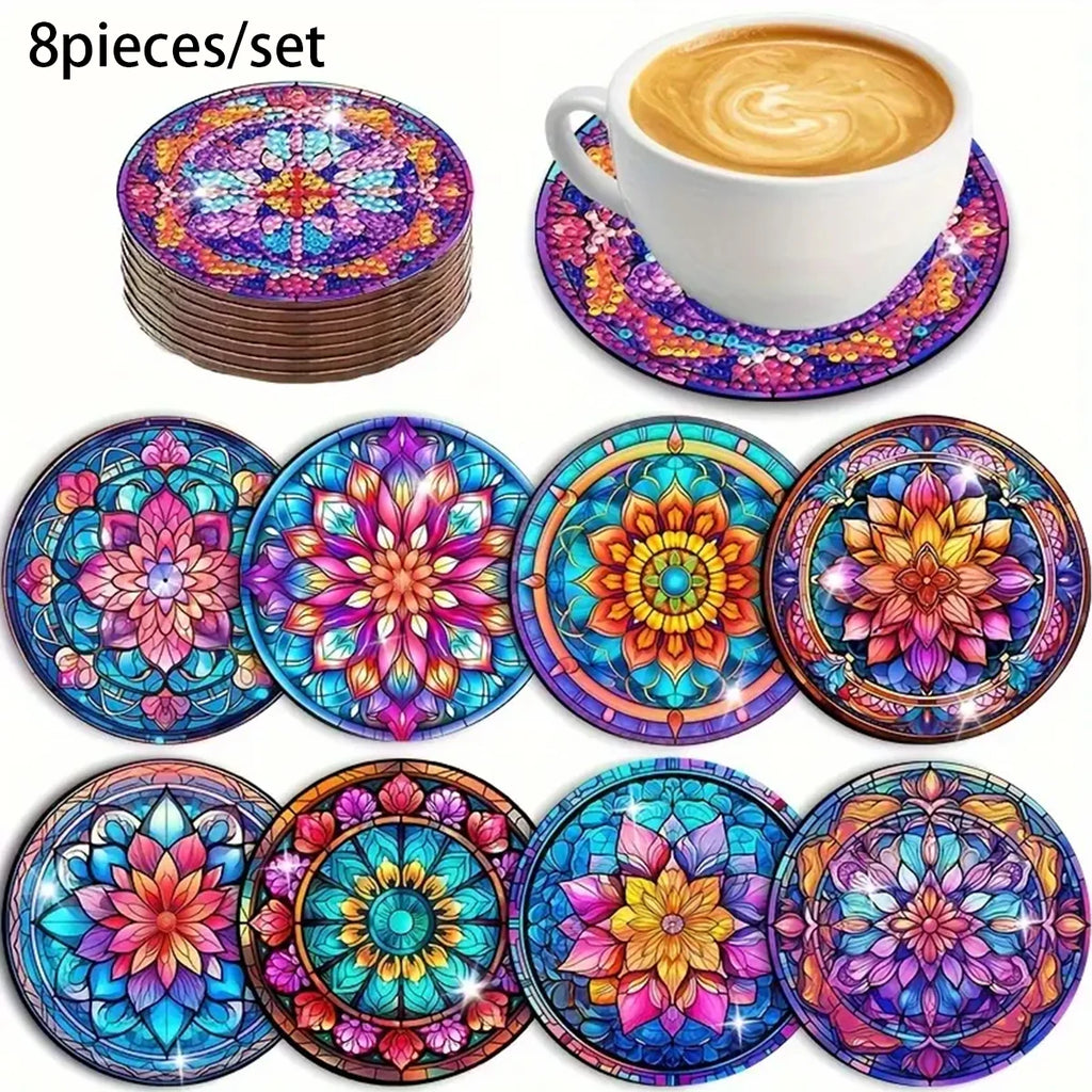 Sous-Verres Diamond Painting Mandala Coloré — Lot de 8