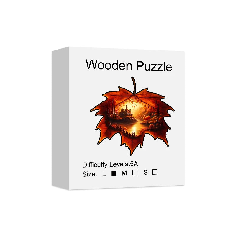 Puzzle en Bois Monde dans la Feuille d'Érable