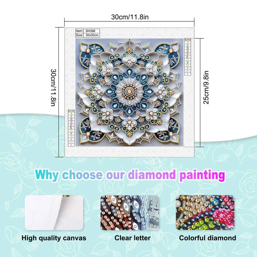 Diamond Painting Mandala Bleu et Or — Formes Spéciales