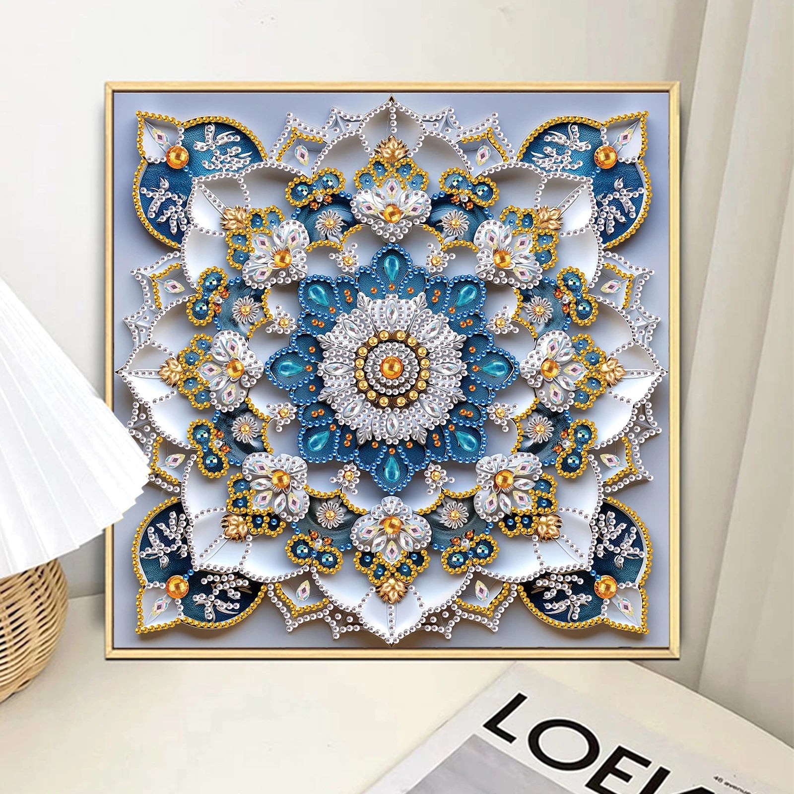 Diamond Painting Mandala Bleu et Or — Formes Spéciales
