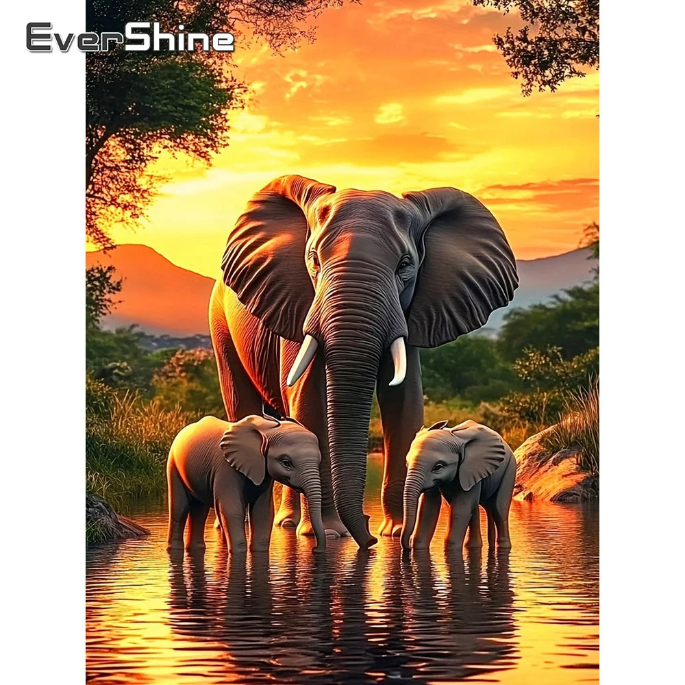 Diamond Painting Éléphant au Couchant