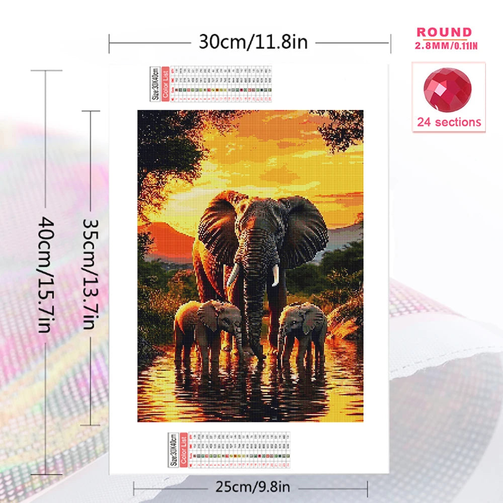 Diamond Painting Éléphant au Couchant