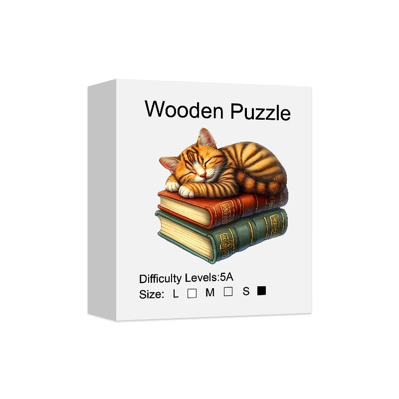 Puzzle en Bois Chat Endormi sur le Livre
