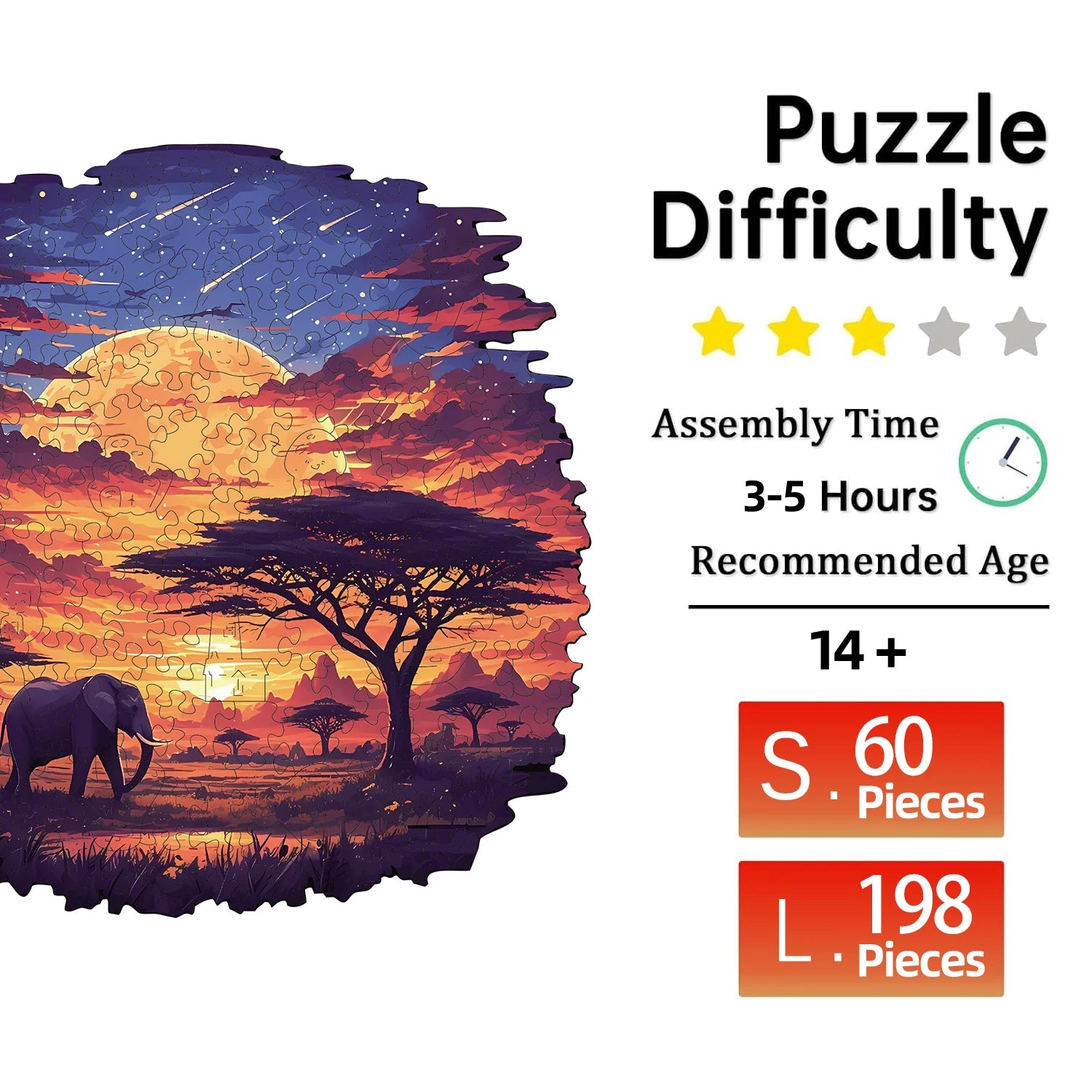 Puzzle en Bois Éléphant au Couchant