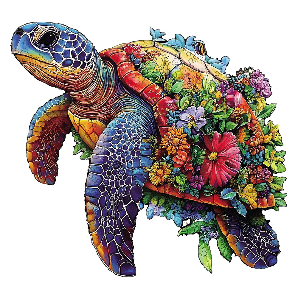 Puzzle en Bois Tortue de Mer Fleurie