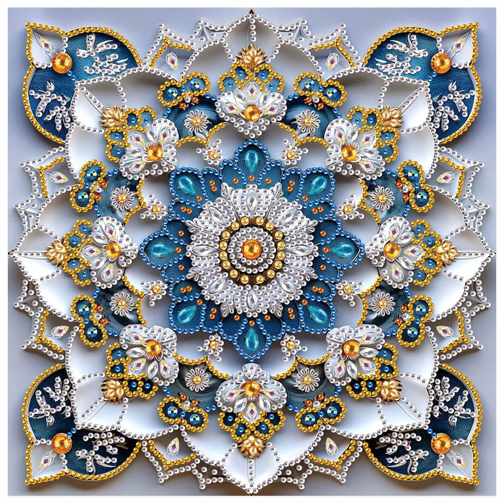 Diamond Painting Mandala Bleu et Or — Formes Spéciales