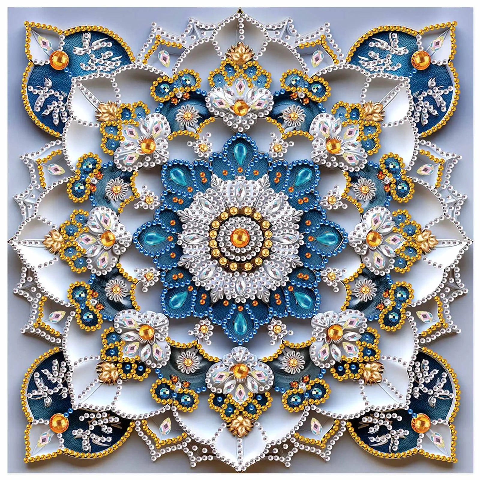 Diamond Painting Mandala Bleu et Or — Formes Spéciales