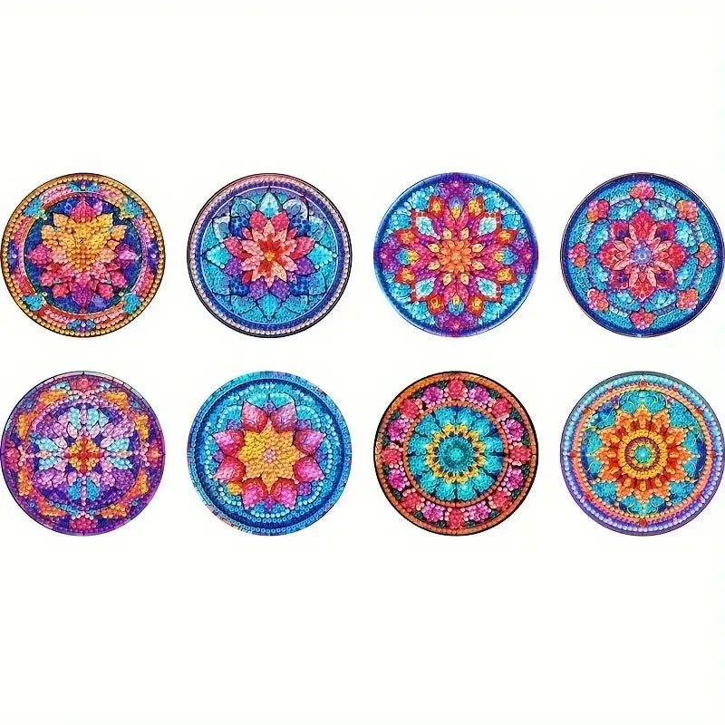 Sous-Verres Diamond Painting Mandala Coloré — Lot de 8