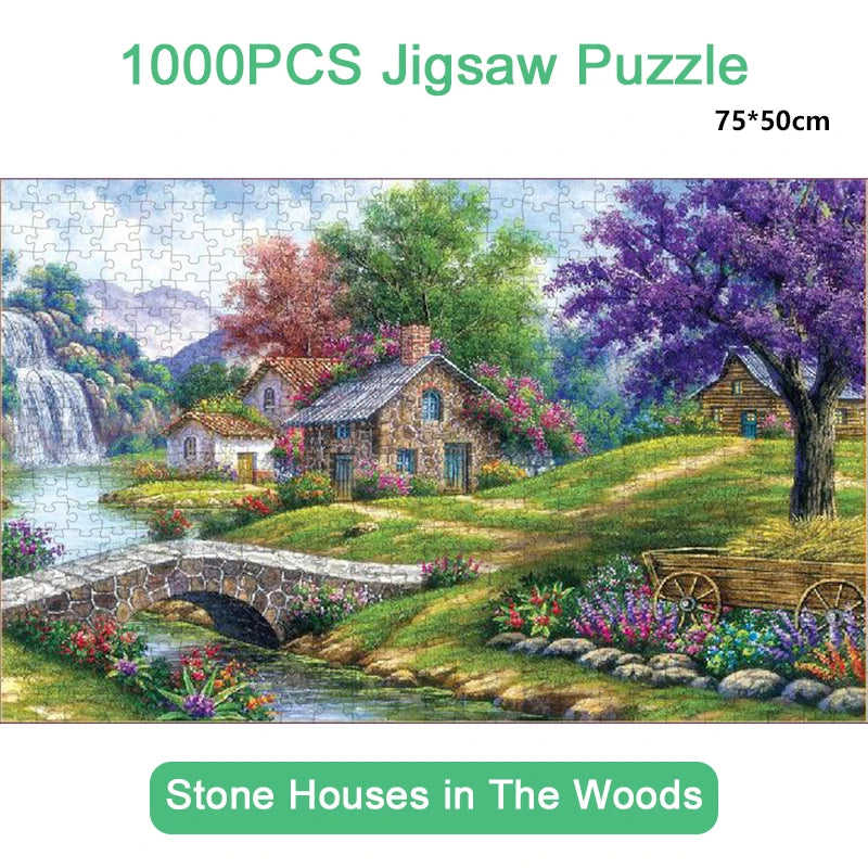 Puzzle Maisons de Pierre en Forêt — 1000 Pièces