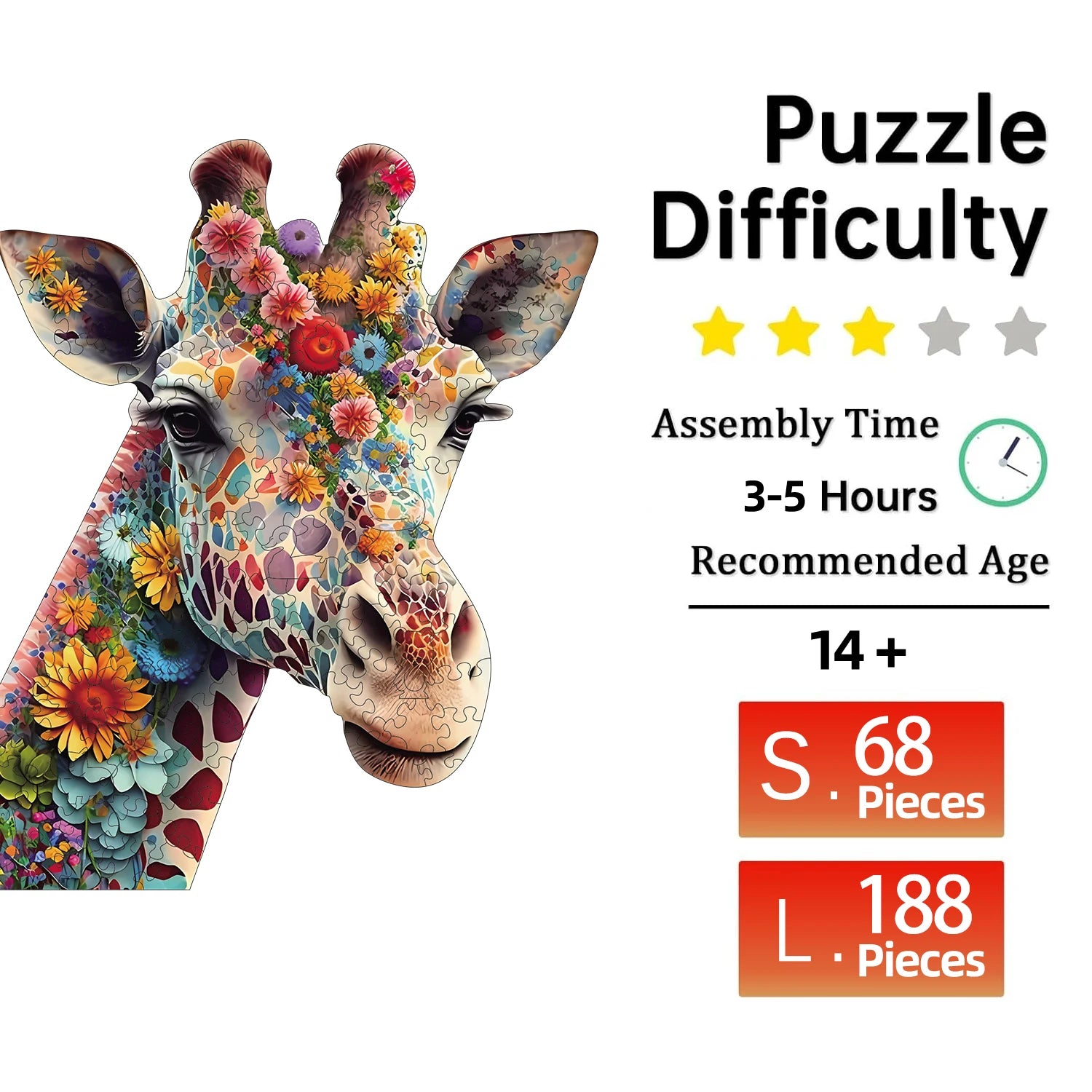 Puzzle en Bois Girafe en Fleurs