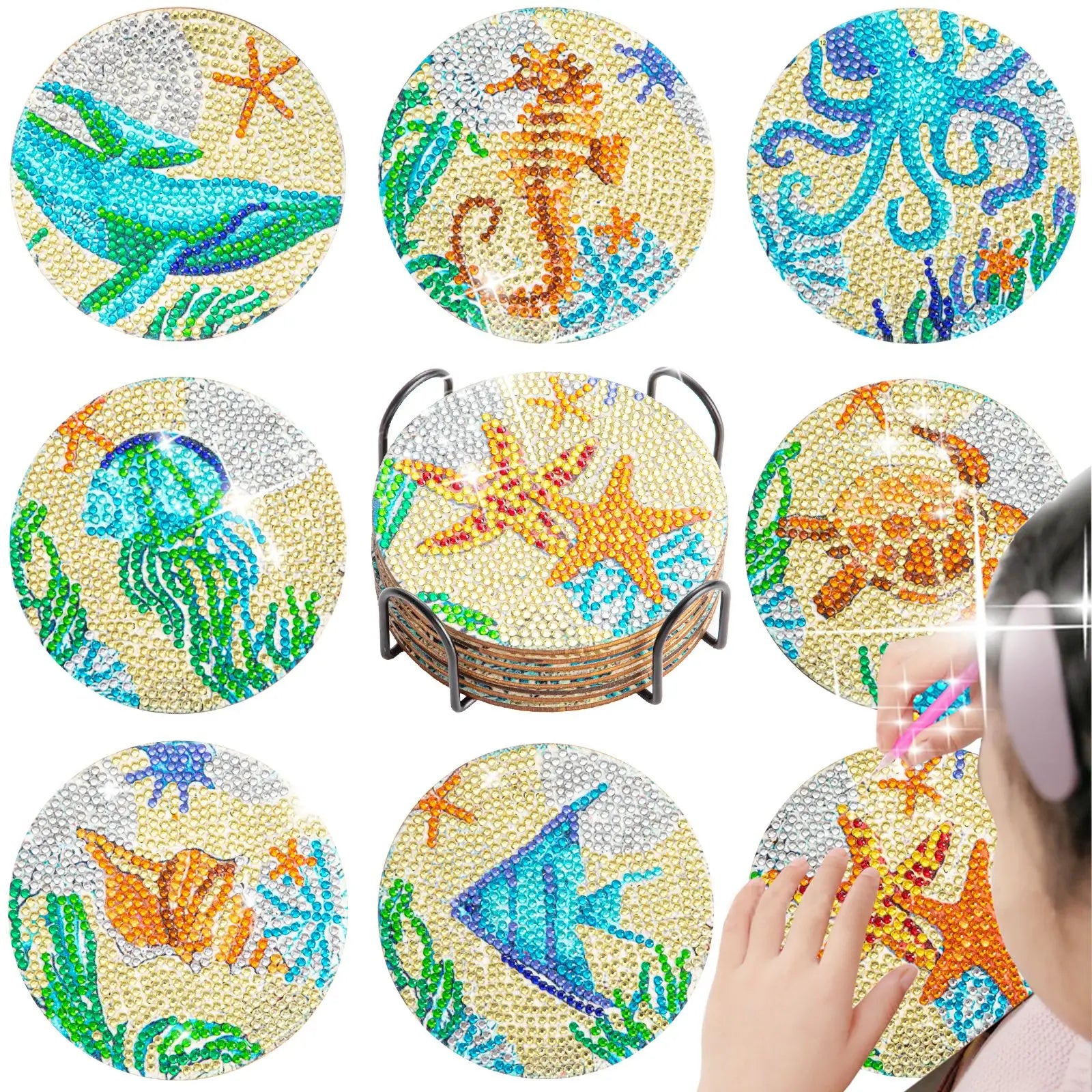 Sous-verres Diamond Painting Animaux — Lot de 8