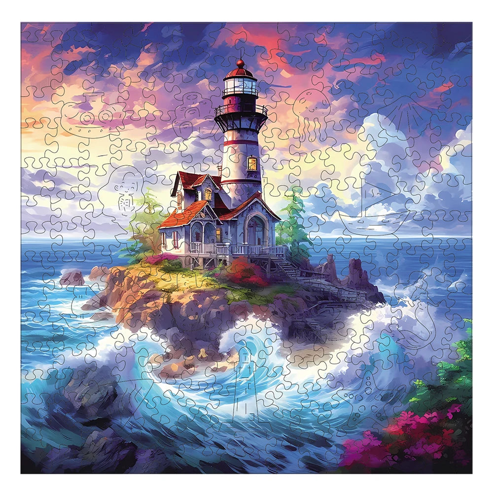 Puzzle en Bois Phare dans la Vague