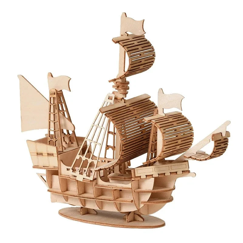Puzzle 3D en Bois Voilier — 3 Formats