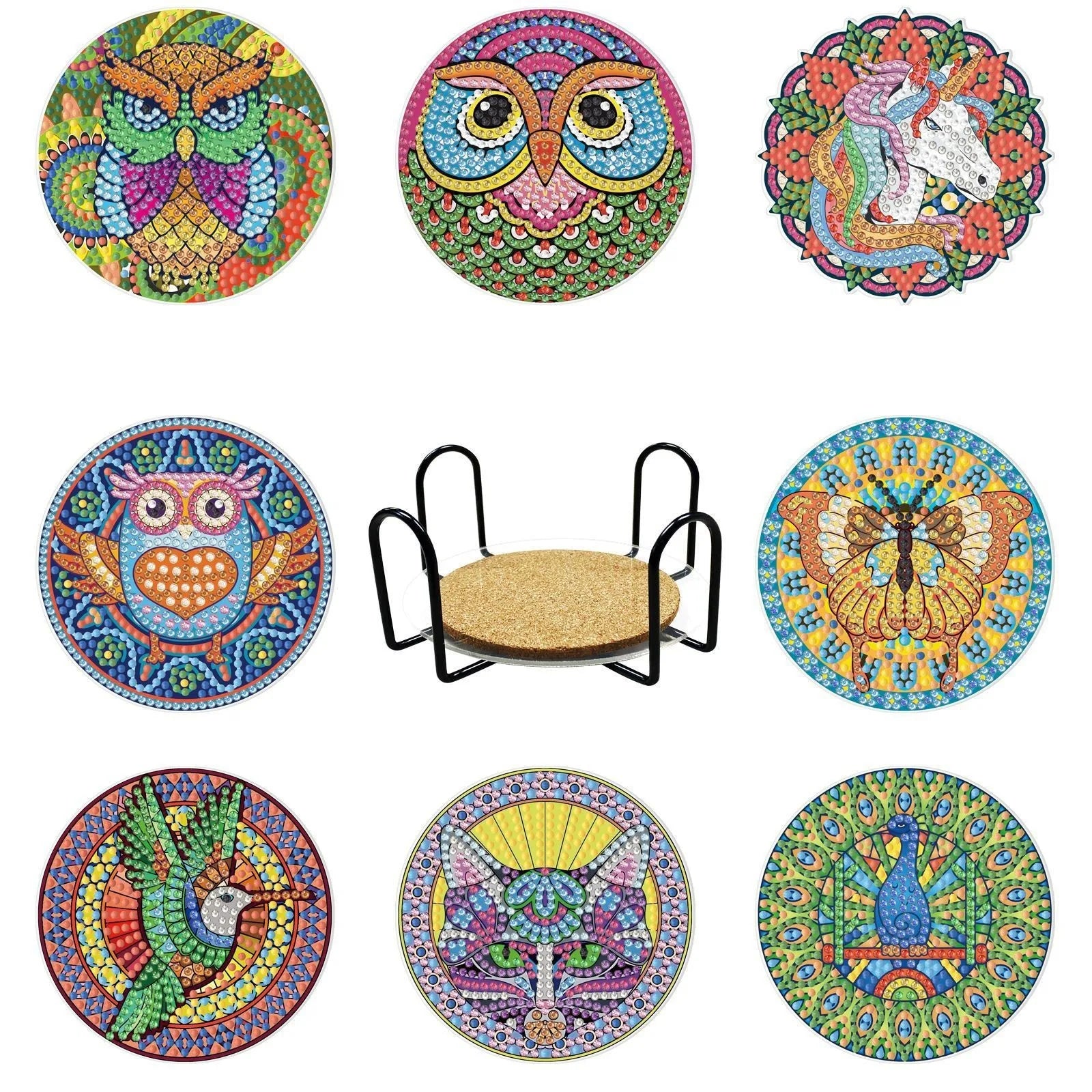Sous-verres Diamond Painting Animaux — Lot de 8