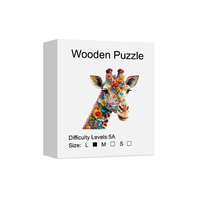 Puzzle en Bois Girafe en Fleurs