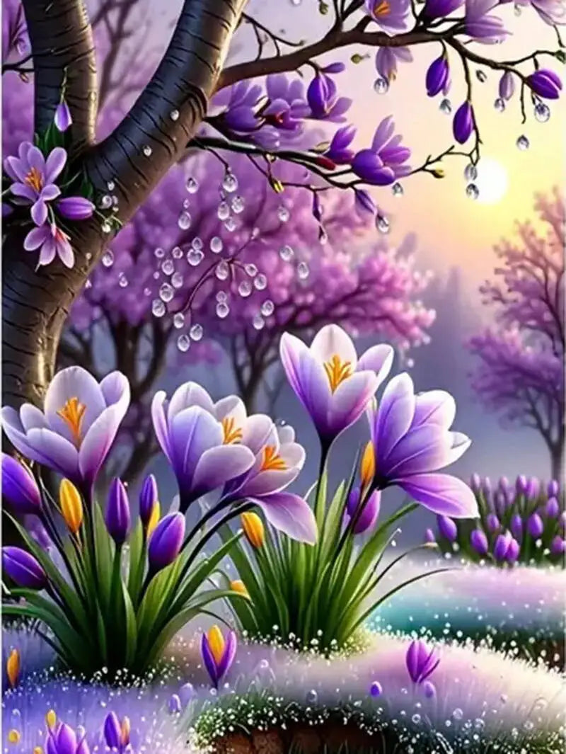 Diamond Painting Arbre Fleuri au Crépuscule