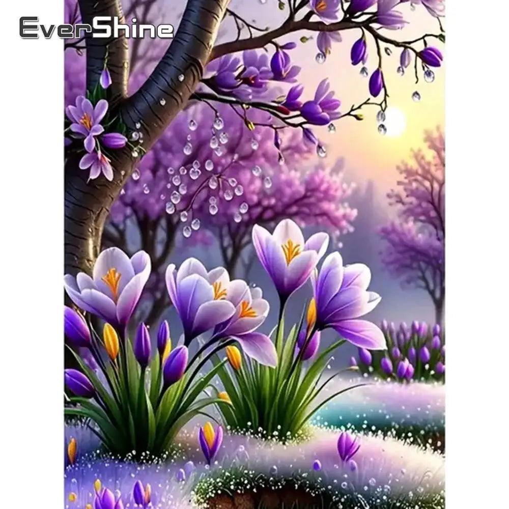 Diamond Painting Arbre Fleuri au Crépuscule