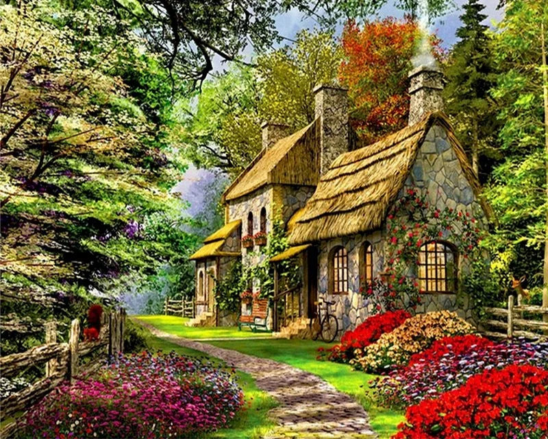 Peinture par Numéros Cottage Fleuri