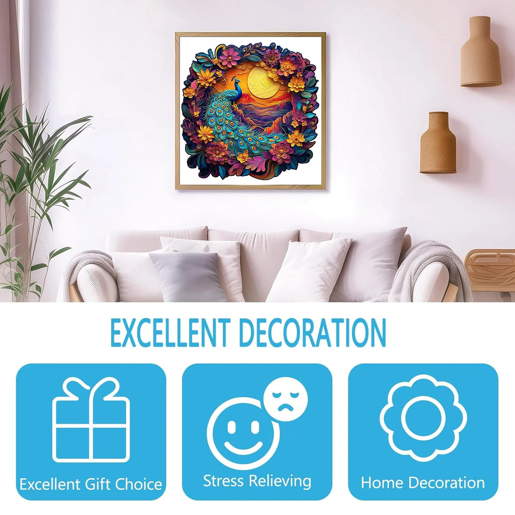 Puzzle en Bois Paon en Couronne de Fleurs
