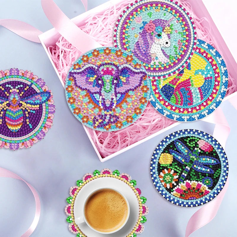 Sous-verres Diamond Painting Animaux — Lot de 8