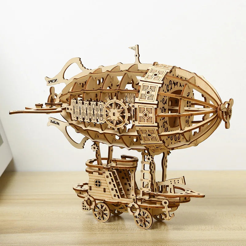 Puzzle 3D en Bois — Train, Voilier ou Dirigeable