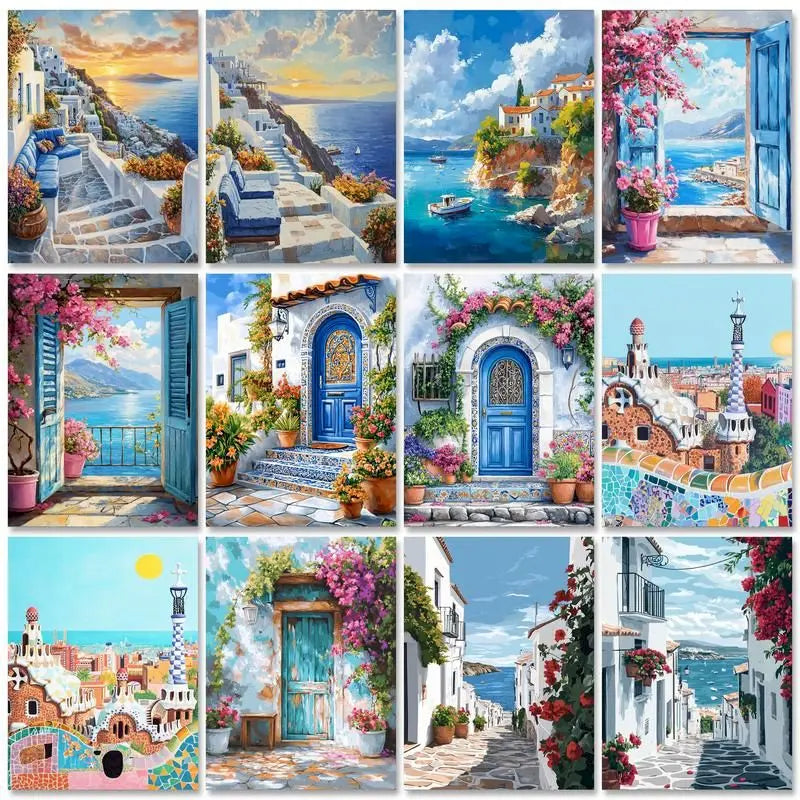 Peinture par Numéros Porte Turquoise Fleurie