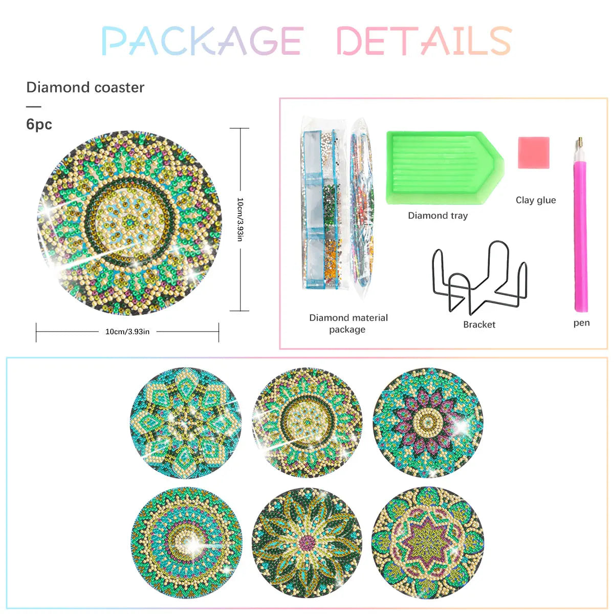 Sous-verres Diamond Painting Fleurs — Lot de 6