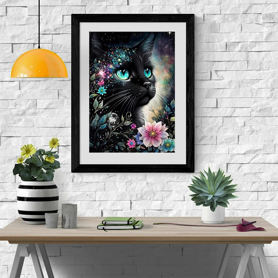 Diamond Painting Chat Noir et Fleurs
