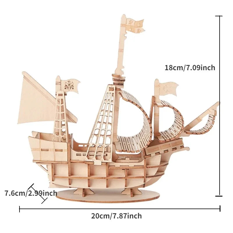 Puzzle 3D en Bois Voilier — 3 Formats