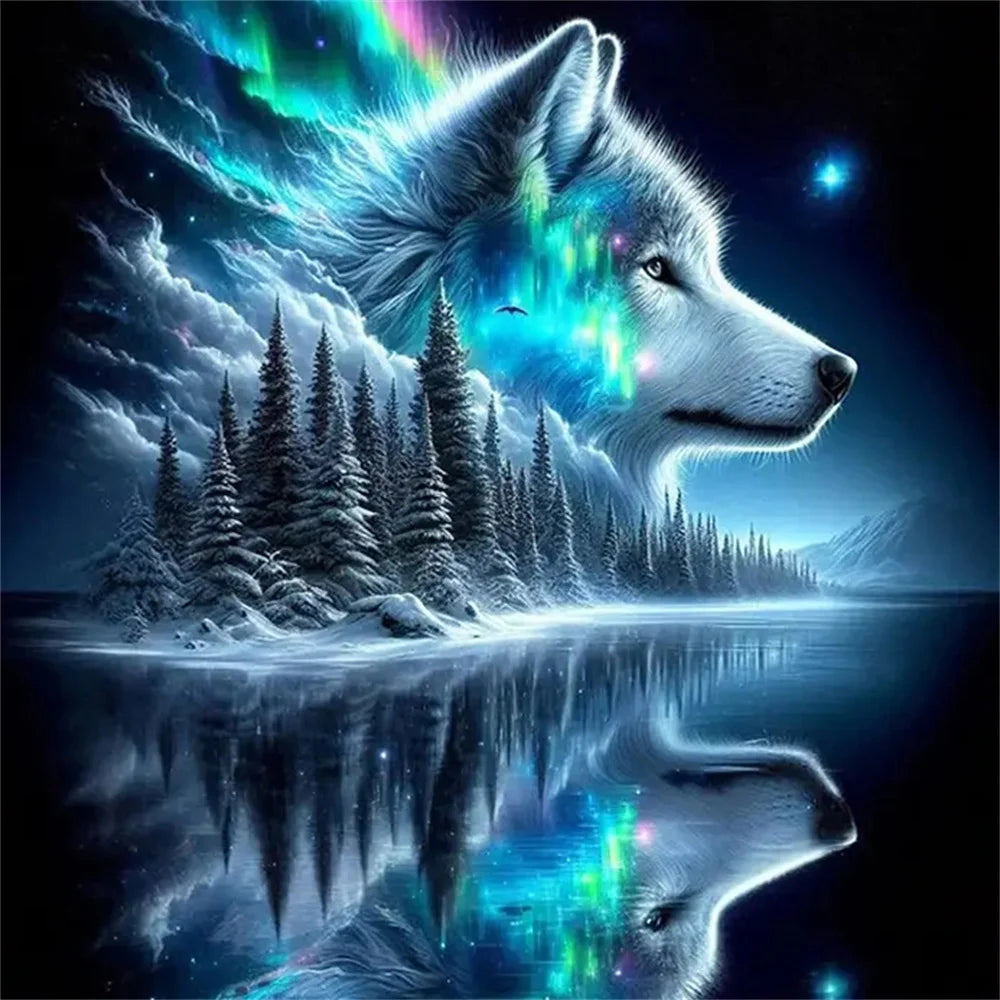 Diamond Painting Loup et Aurore Boréale
