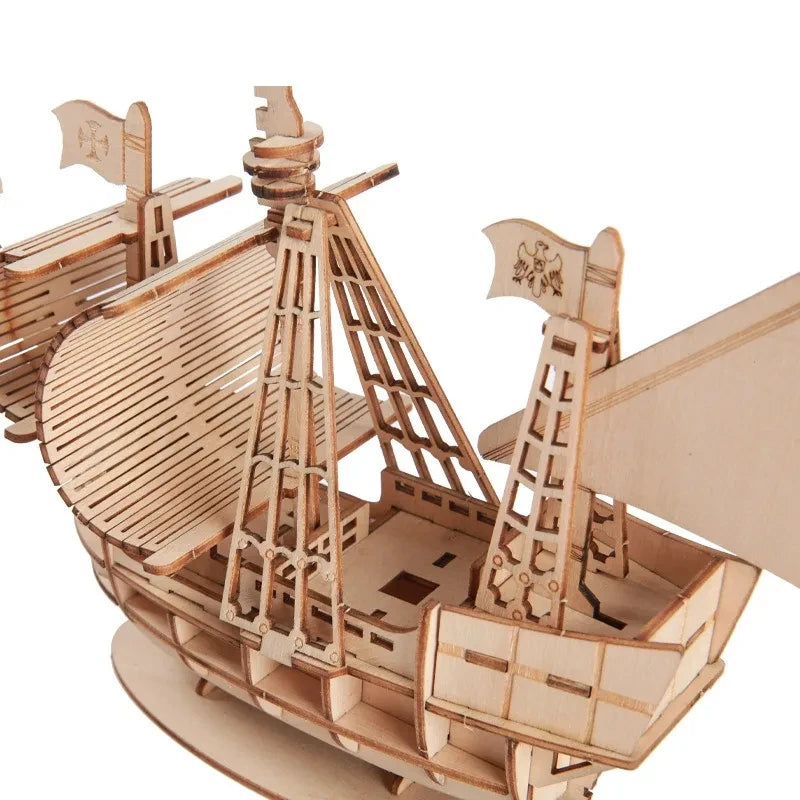 Puzzle 3D en Bois Voilier — 3 Formats