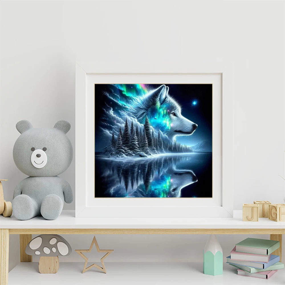 Diamond Painting Loup et Aurore Boréale