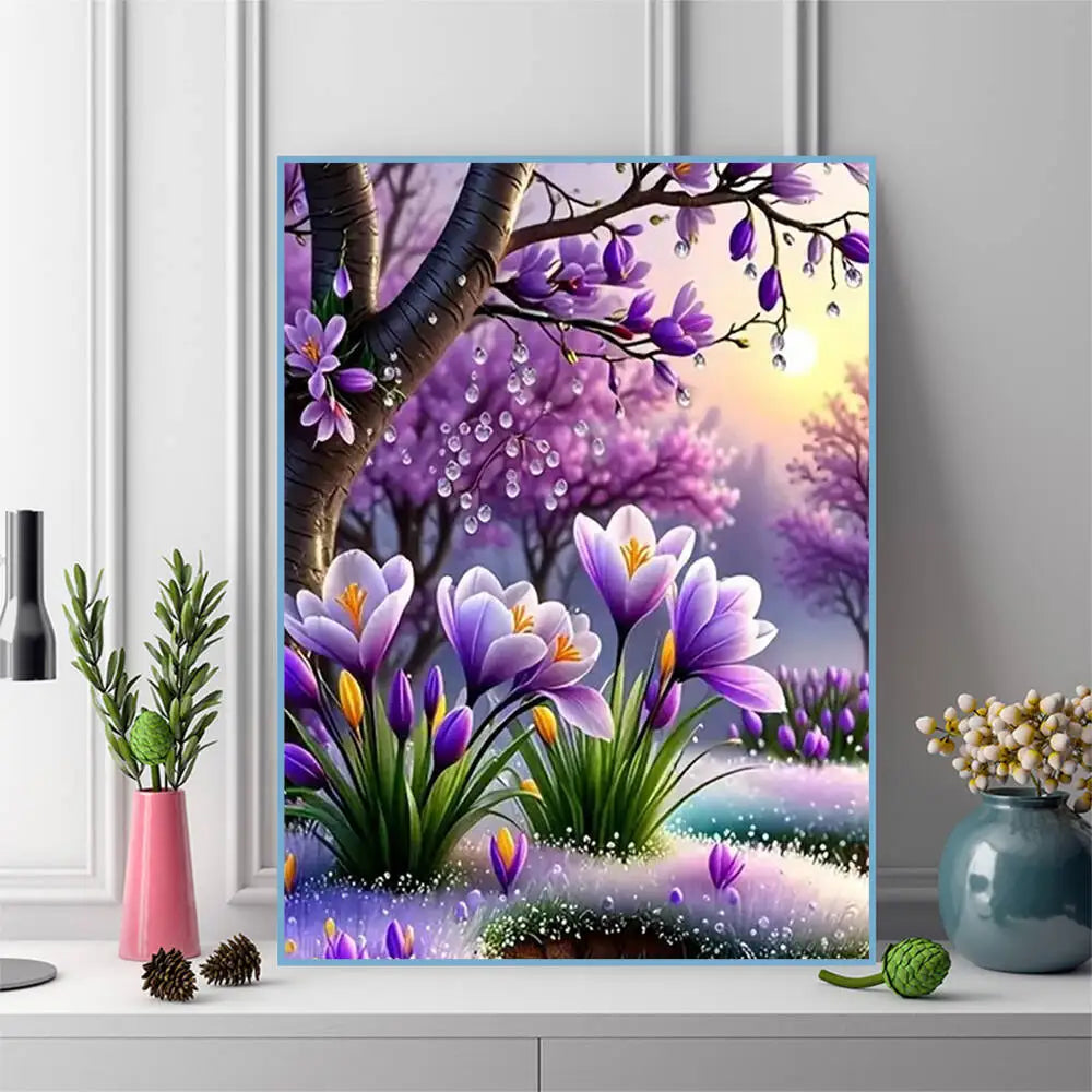 Diamond Painting Arbre Fleuri au Crépuscule