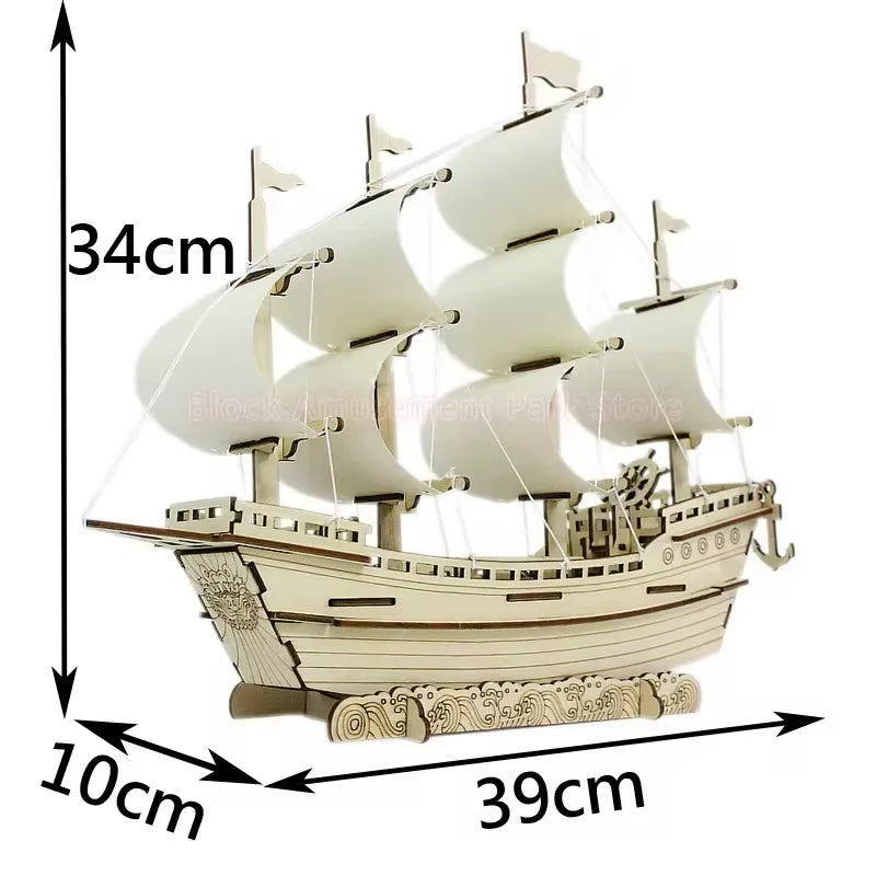 Puzzle 3D en Bois Voilier — 3 Formats