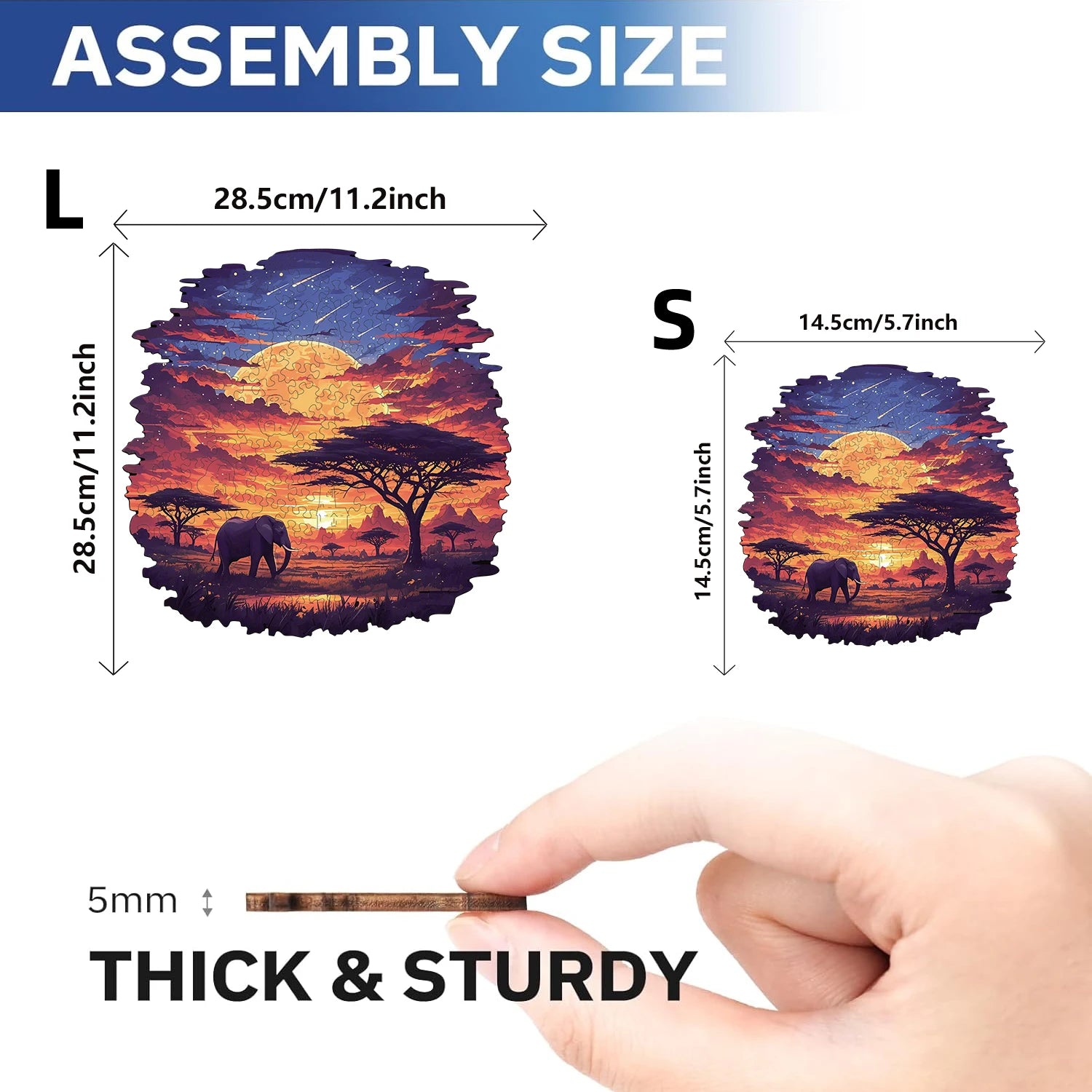 Puzzle en Bois Éléphant au Couchant