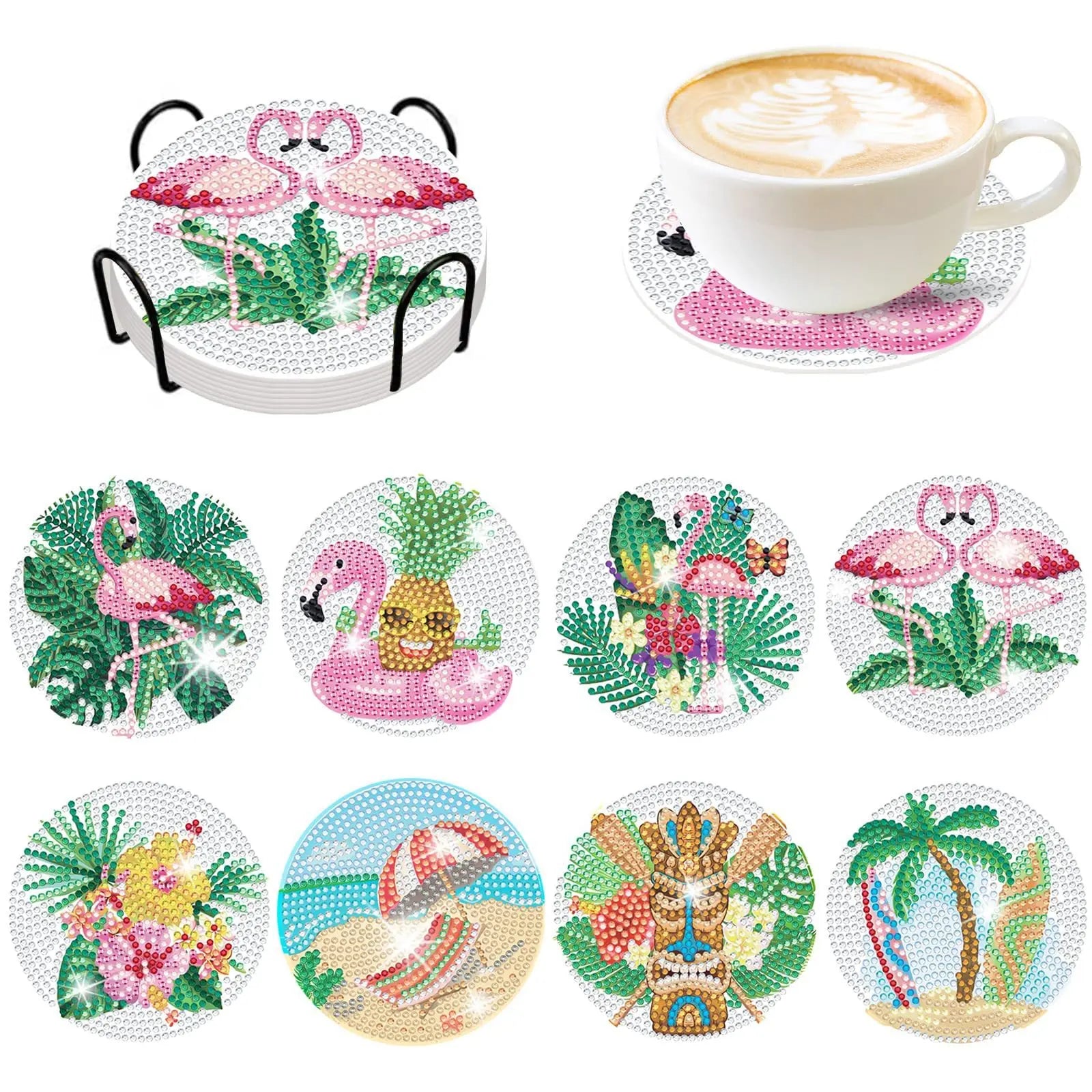 Sous-verres Diamond Painting Animaux — Lot de 8