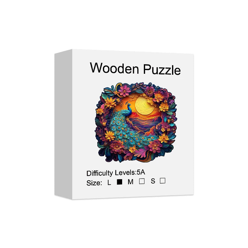 Puzzle en Bois Paon en Couronne de Fleurs