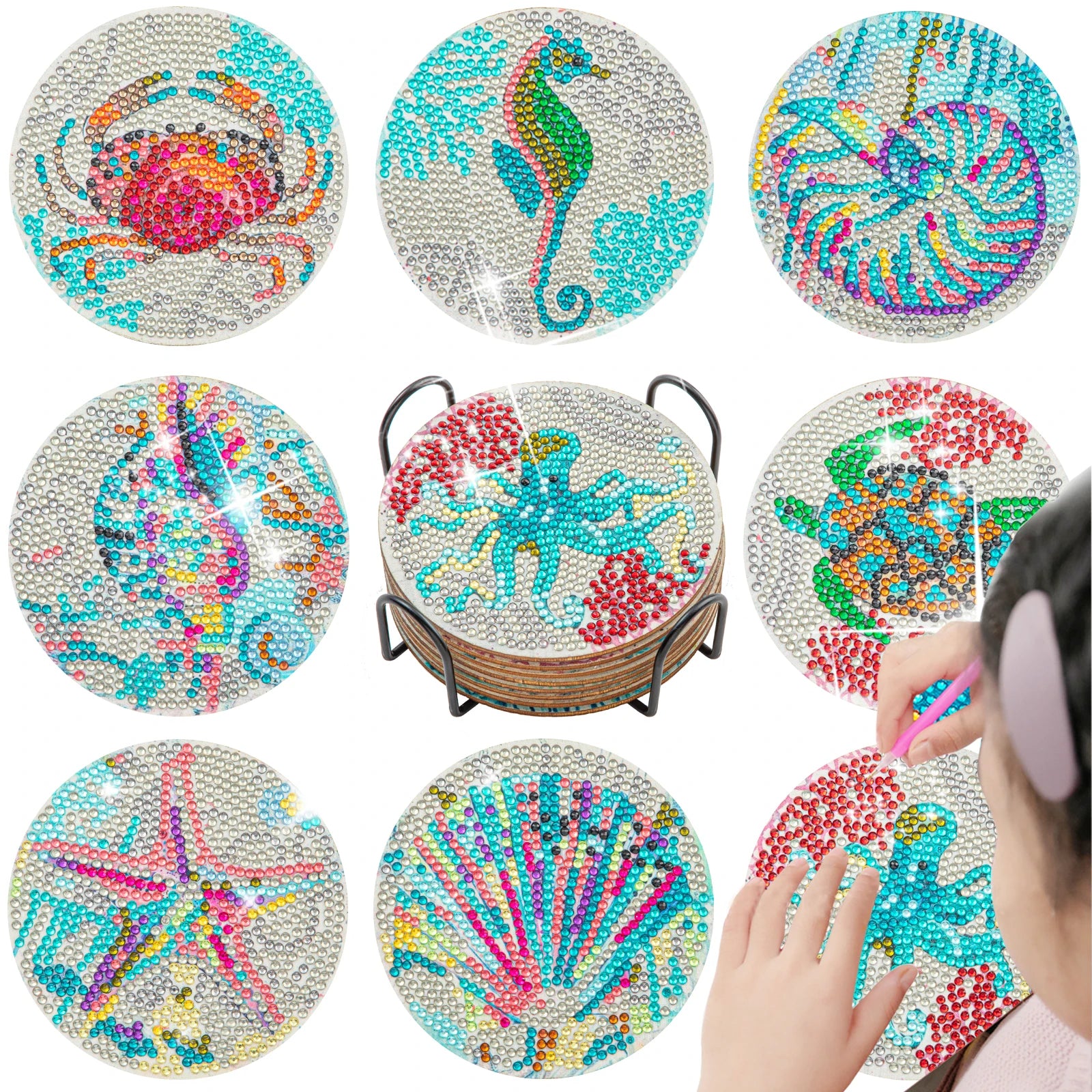 Sous-verres Diamond Painting Animaux — Lot de 8