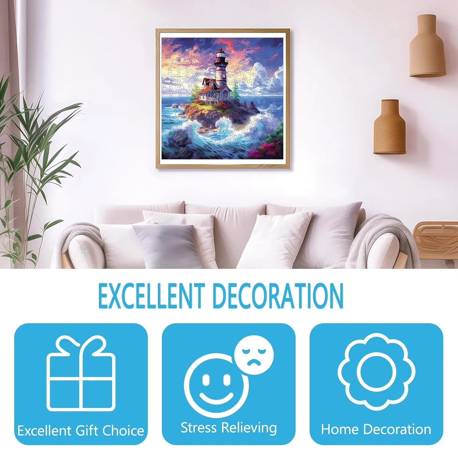 Puzzle en Bois Phare dans la Vague