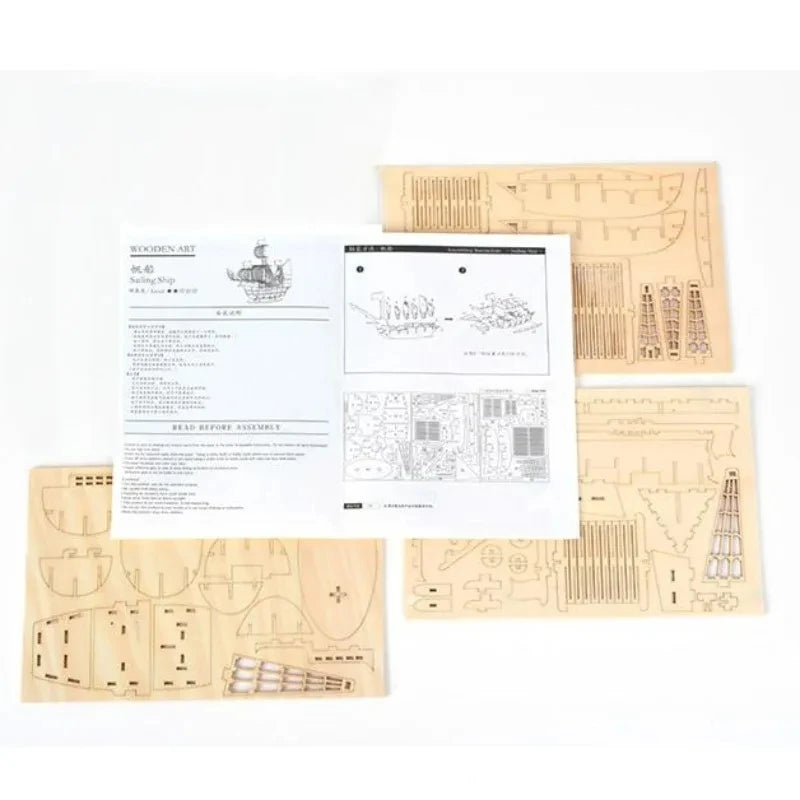 Puzzle 3D en Bois Voilier — 3 Formats